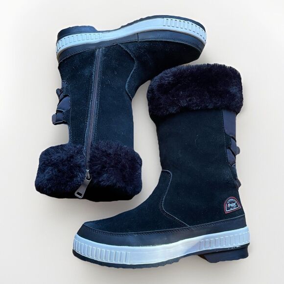 Pajar Canada Black Suede Faux Shearling Lined Waterproof Winter Boots Womens 10 - Picture 1 of 16